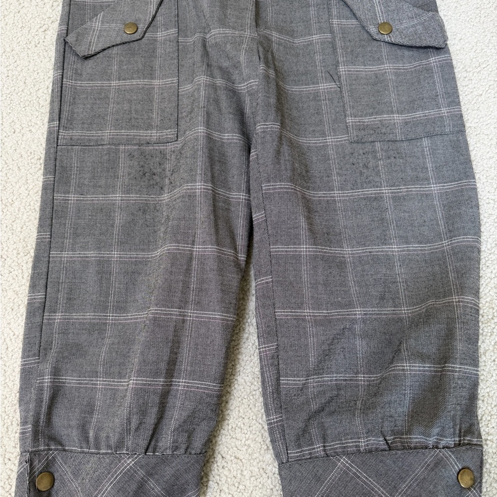 Gray Cargo knee knocker Pants with lilac pinstripes
